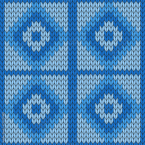 Blue knitted pattern. knitted vector pattern. Seamless gradient pattern for clothing, wrapping paper, backdrop, background, gift card.