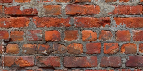 Textured red brick wall background with varying shades and rough surface, ideal for architecture and design themes.