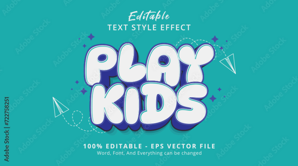 Play Kids Editable Text Effect, 3d happy cartoon style