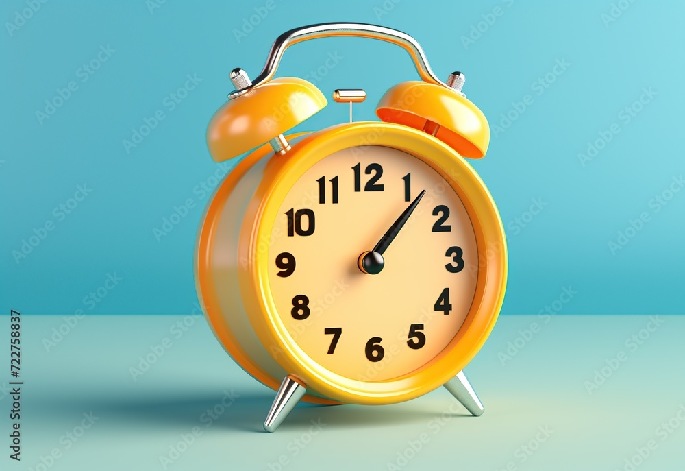 Yellow alarm clock on a blue background. 3d render. Yellow alarm clock on a blue background. 3d render.