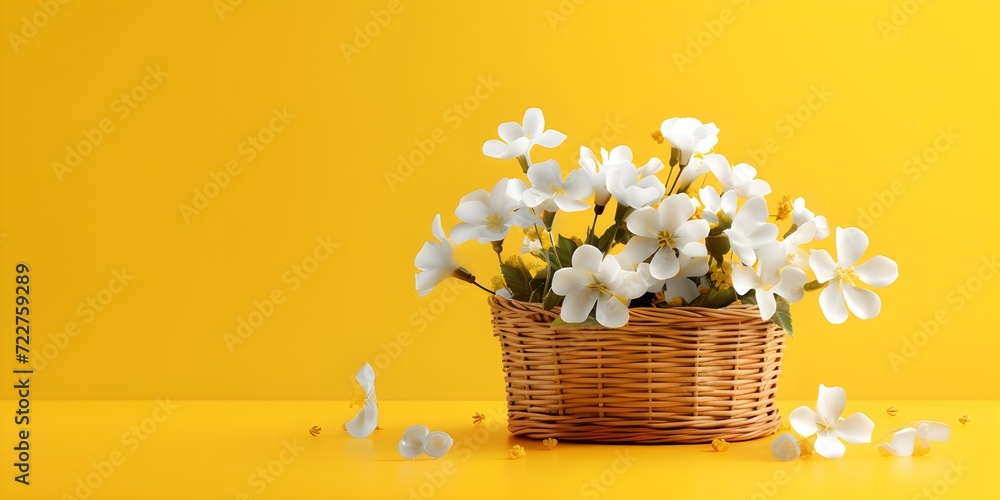 Beautiful White Flowers in Vibrant Wicker Basket