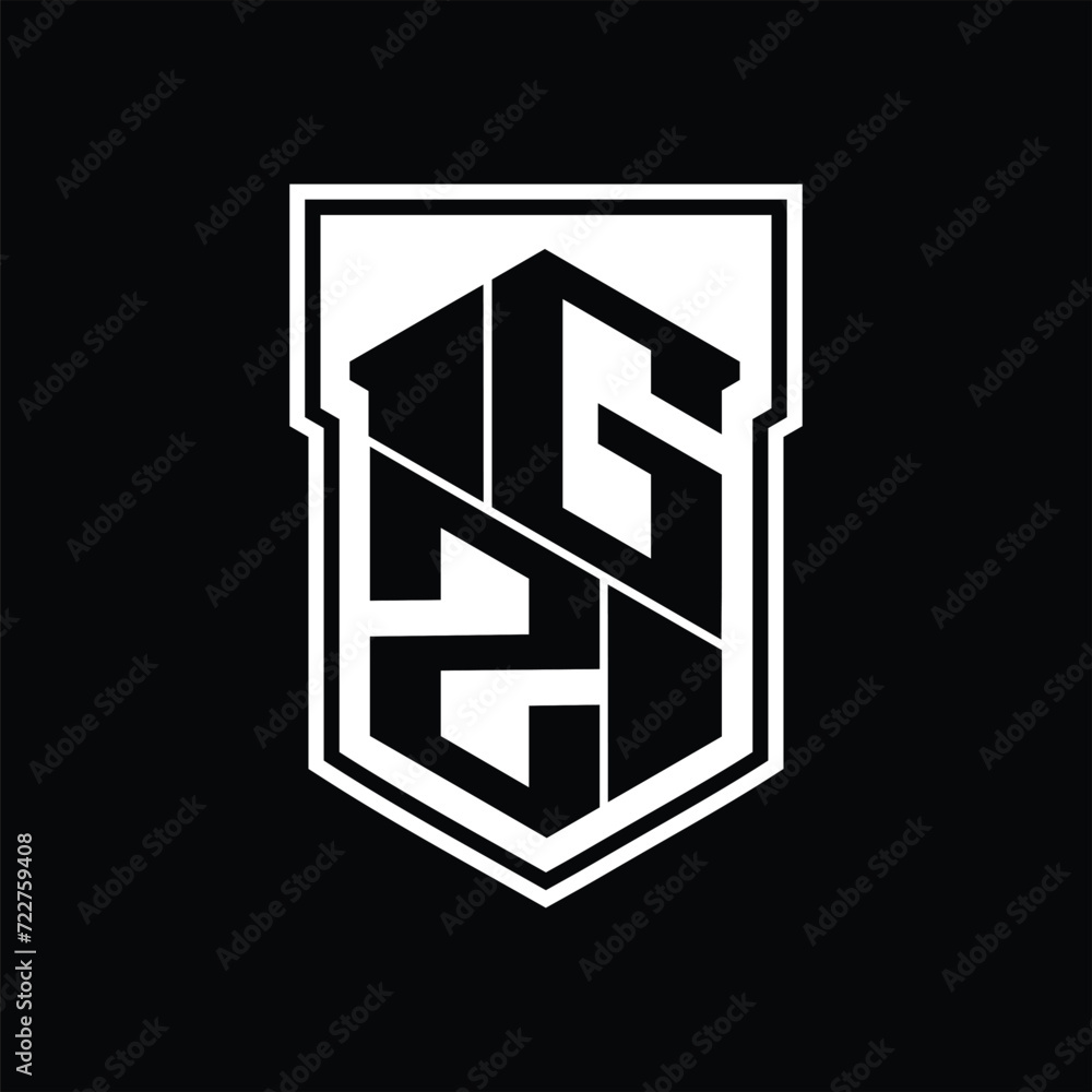 GZ Logo monogram hexagon geometric up and down inside shield isolated style design template GZ Logo monogram hexagon geometric up and down inside shield isolated style design template