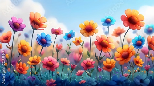 Colorful Illustrated Flowers in a Dreamy Meadow © FEROHORA