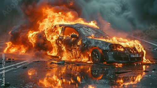 The automobile transportation vehicle spontaneous combustion fire mishap photo