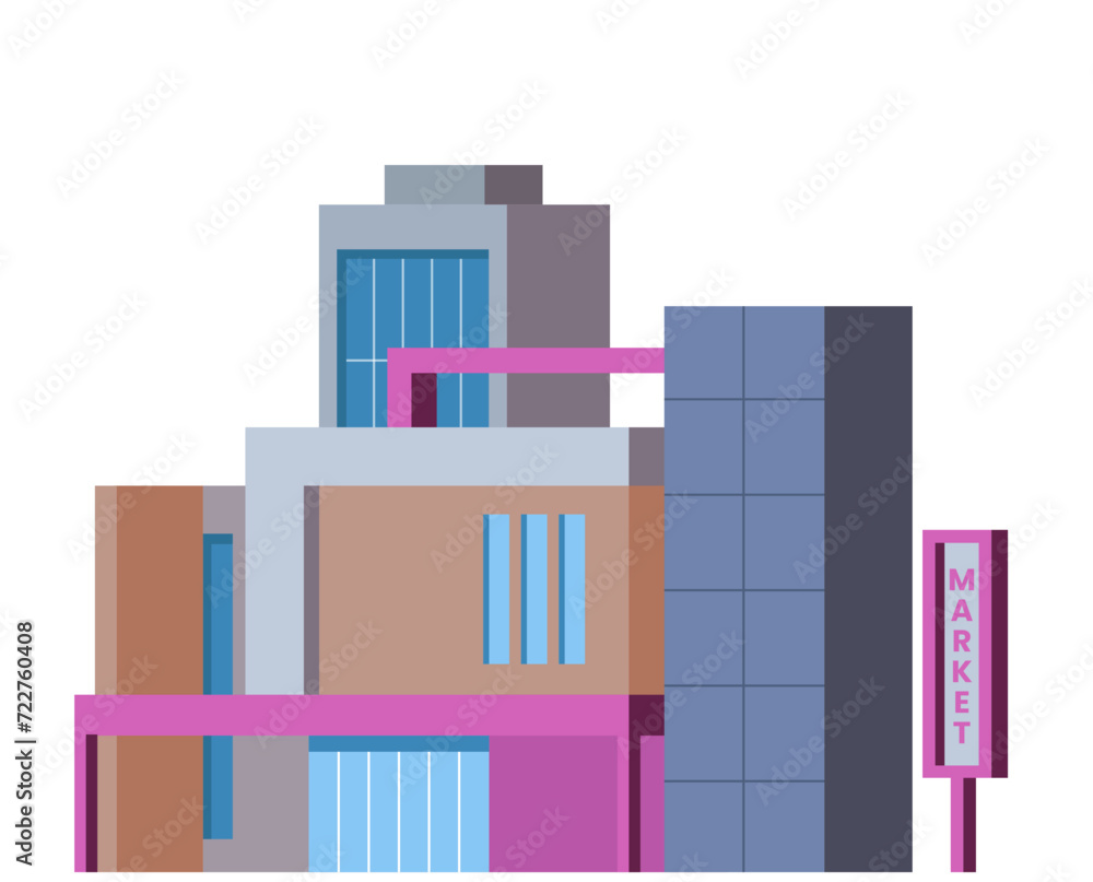 Market Flat Building Illustration Market Flat Building Illustration