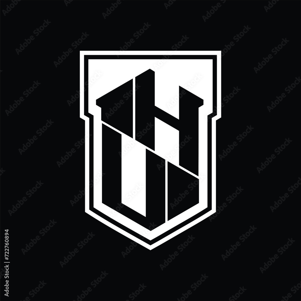 HU Logo monogram hexagon geometric up and down inside shield isolated style design template HU Logo monogram hexagon geometric up and down inside shield isolated style design template