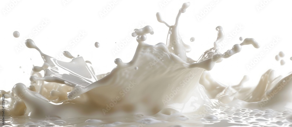 Splashing of white milk liquid drink isolated on white background. Generated AI image