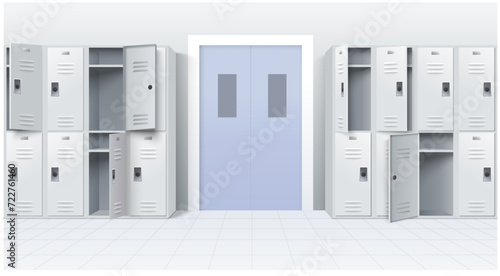 Metal school lockers set vector illustration isolated on white background