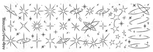 Y2k star sparkle bling abstract tattoo shapes. Simple minimal geometric signs in retro 2000s style.