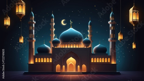 Muslim mosque beautiful illustration. Ramadan, the holy month of muslims