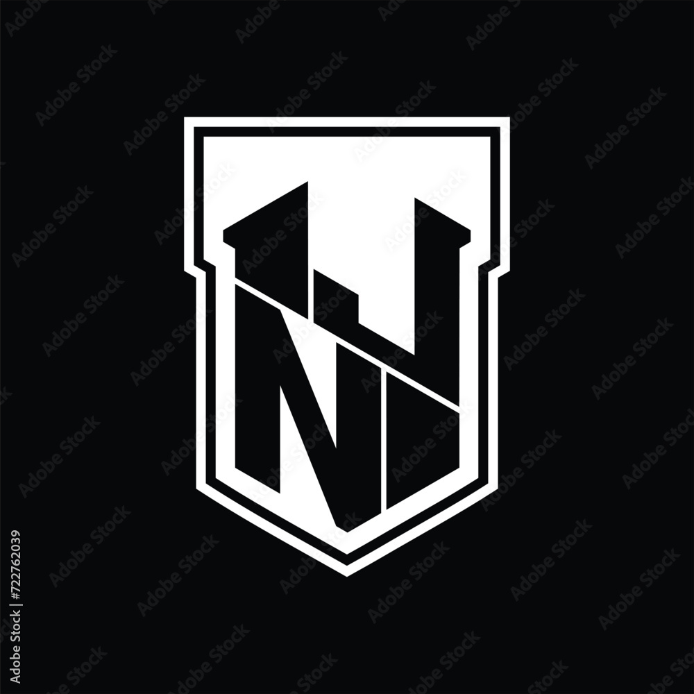 JN Logo monogram hexagon geometric up and down inside shield isolated style design template JN Logo monogram hexagon geometric up and down inside shield isolated style design template
