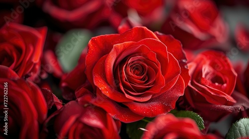 Close-up of red roses blooming. Copy space for text  advertising  message. Concept of love  romance  valentine  anniversary  proposal.