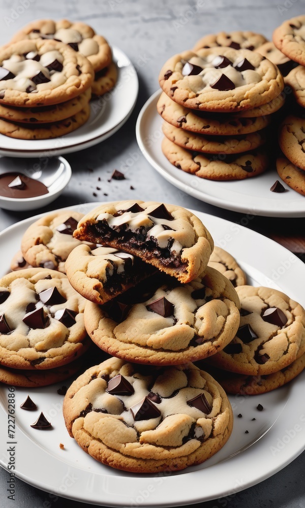 an irresistible scene featuring a plate piled high with warm and gooey chocolate chip cookies