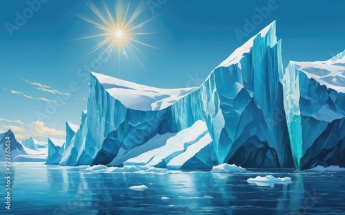Antarctic ocean iceberg landscape turquoise and blue water sunny day Multi color illustration  © SnehaUniverse