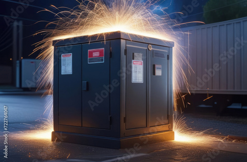 The electrical cabinet, transformer was struck by lightning. Accident with electrical equipment