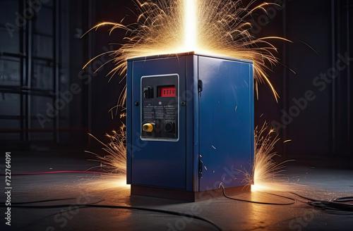 The electrical cabinet, transformer was struck by lightning. Accident with electrical equipment