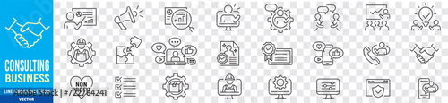 Consulting business editable stroke linear icon collection vector illustration
