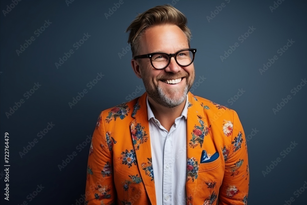Portrait of a happy mature man wearing eyeglasses over blue background Portrait of a happy mature man wearing eyeglasses over blue background