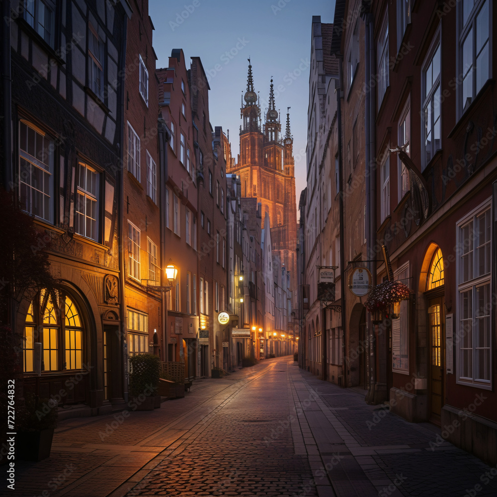 Poland Gdansk view to lighted St Mary's