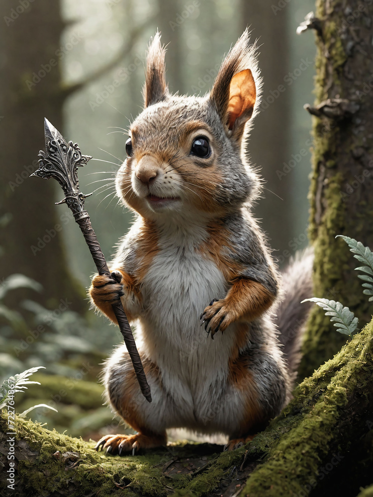 Fototapeta premium Forest Wizardry: Resurrection of the Squirrel. Generative AI 
