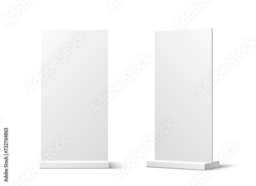 3d outdoor stand display mockup. Isolated realistic representation of promotional setups for showcasing products or designs. White blank boards offer dynamic visual preview for marketing presentations