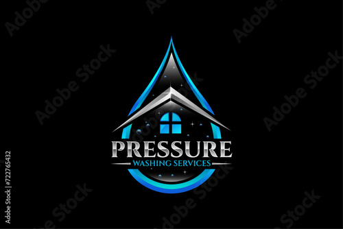 Pressure wash logo, home cleaning logo, house clean logo, pressure power washing logo, pressure wash icon, pressure wash gun icon,  washing cleaning services logo design vector illustration template