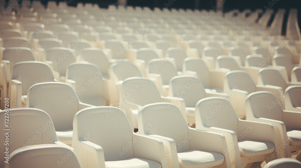 Fototapeta premium Empty stadium with white chairs in tribune