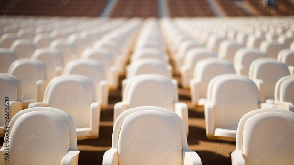 Naklejka premium Empty stadium with white chairs in tribune