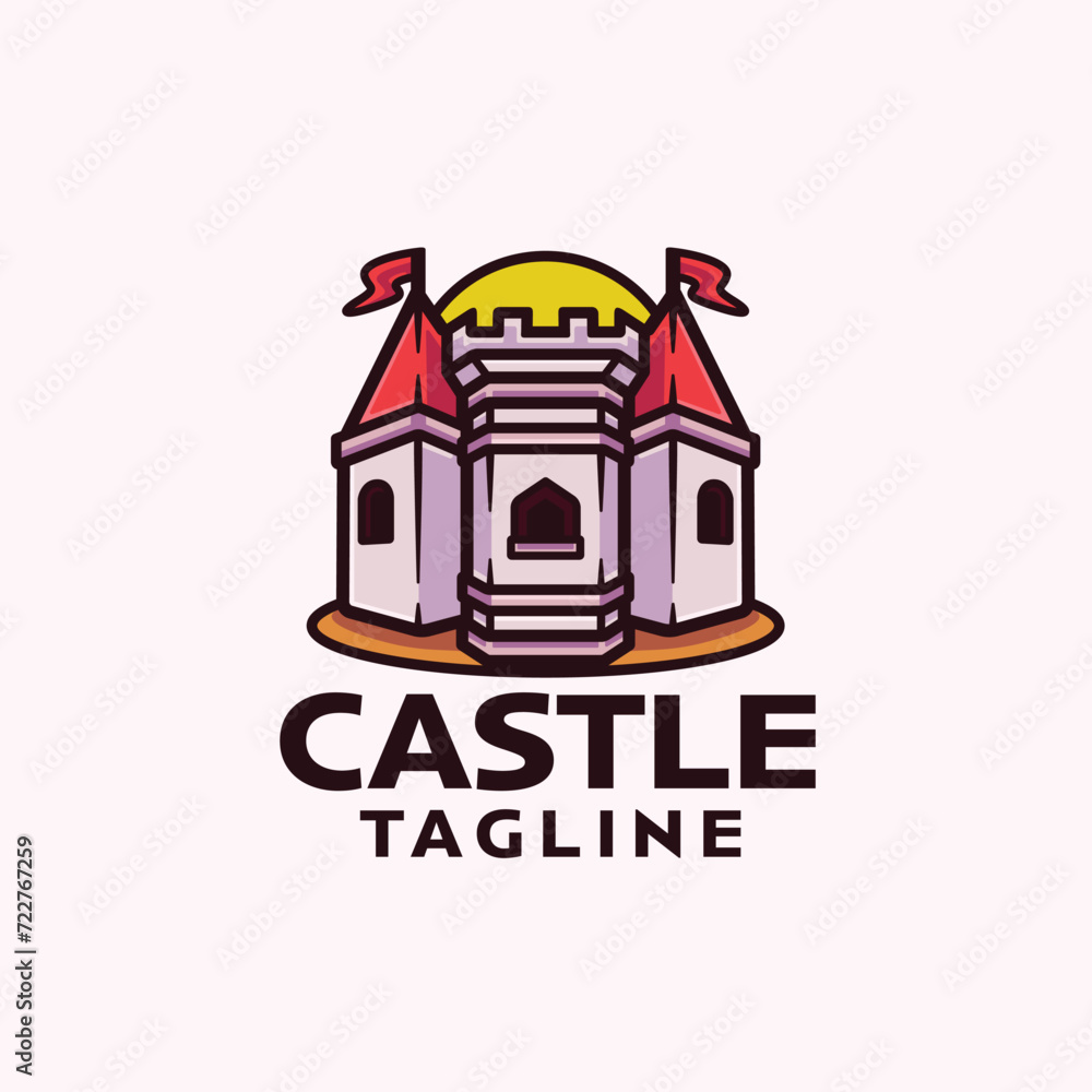 Castle logo mascot cartoon character vector illustration