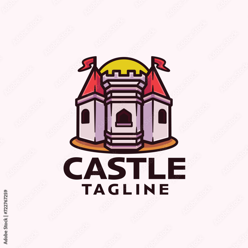 Obraz premium Castle logo mascot cartoon character vector illustration