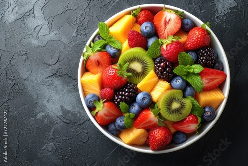 Fresh mixed fruits salad in a bowl professional advertising food photography