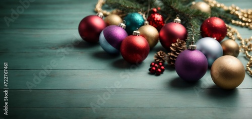 Beautiful christmas balls banner with text space