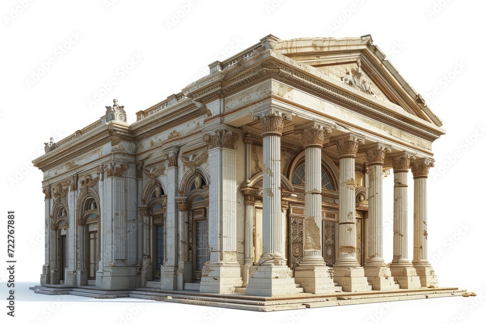 Classic Bank Facade Illustration, on an Isolated White Background, Generative AI