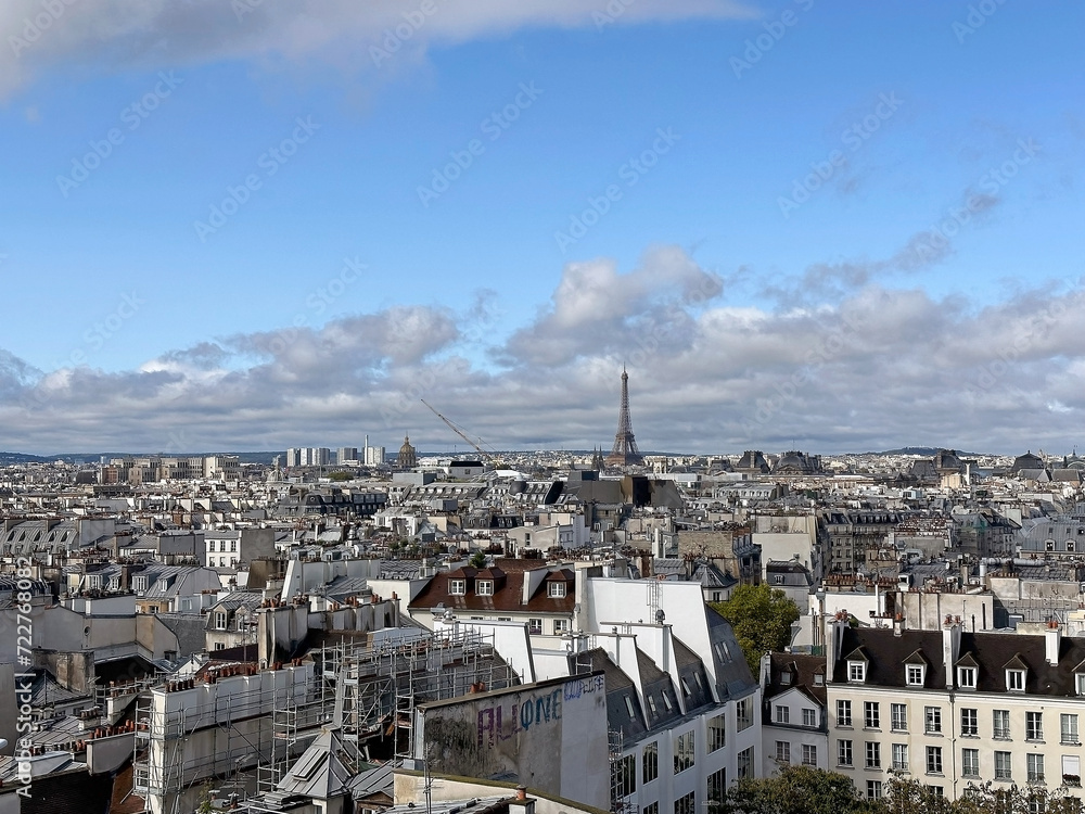 Cityscape of  Paris, France, with Eiffel Tower in the background