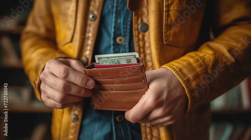 The wallet is in the hands of a man photo