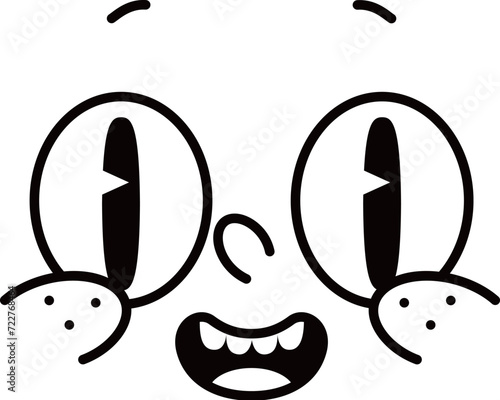 Cartoon comic groovy face emotion, funny wow emoji character expresses astonishment or amazement. Vector retro cute facial expression with wide-open eyes and mouth capture surprise or admiration