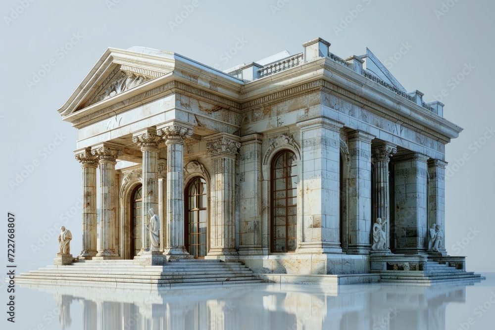 Fototapeta premium High-Tech Bank Building Icon, on an Isolated White Background, Generative AI