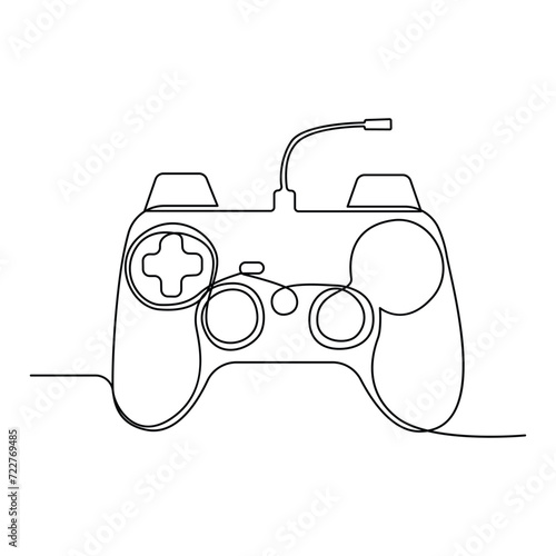Continuous one-line drawing of the game controller and single-line art of the joystick controller outline vector illustration