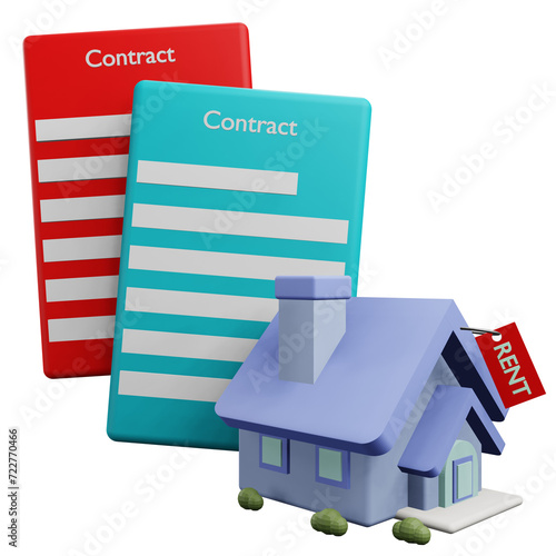 3 D illustratiion of house rent contract photo