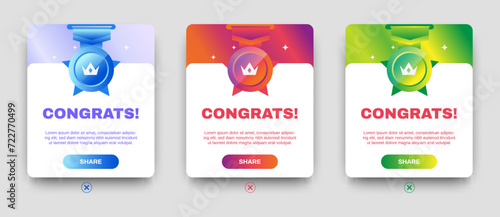 Congratulations pop up UI kit design for web and mobile app. banner design template. vector