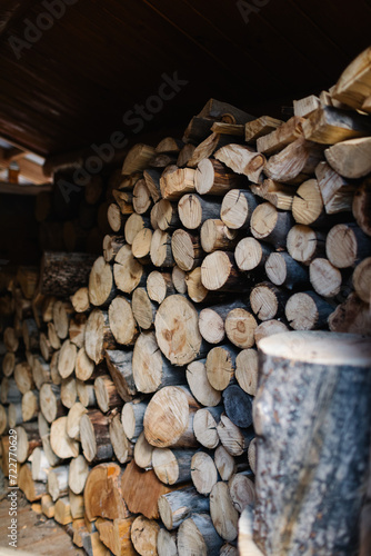 Stacked firewood pile at a cabin in Stanley  Idaho