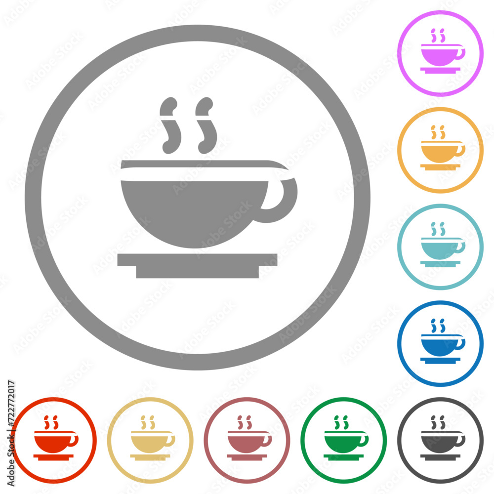 Cup of coffee flat icons with outlines