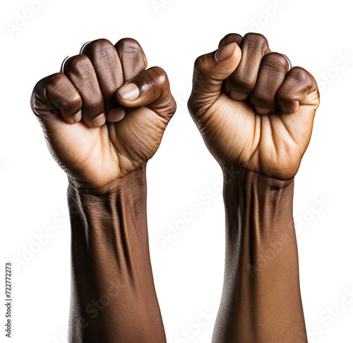 portrait of left and right hands up and clenched isolated on transparent background, generative ai