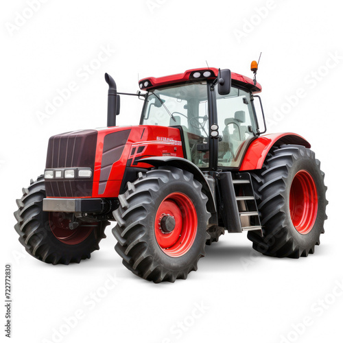 Big red agricultural tractor isolated on transparency background PNG © KimlyPNG