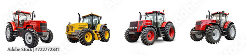 Collection of big agricultural tractor isolated on transparency background PNG