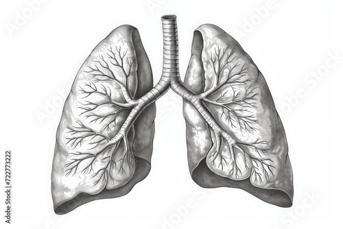 Detailed Human Lungs Illustration, outline drawings on white