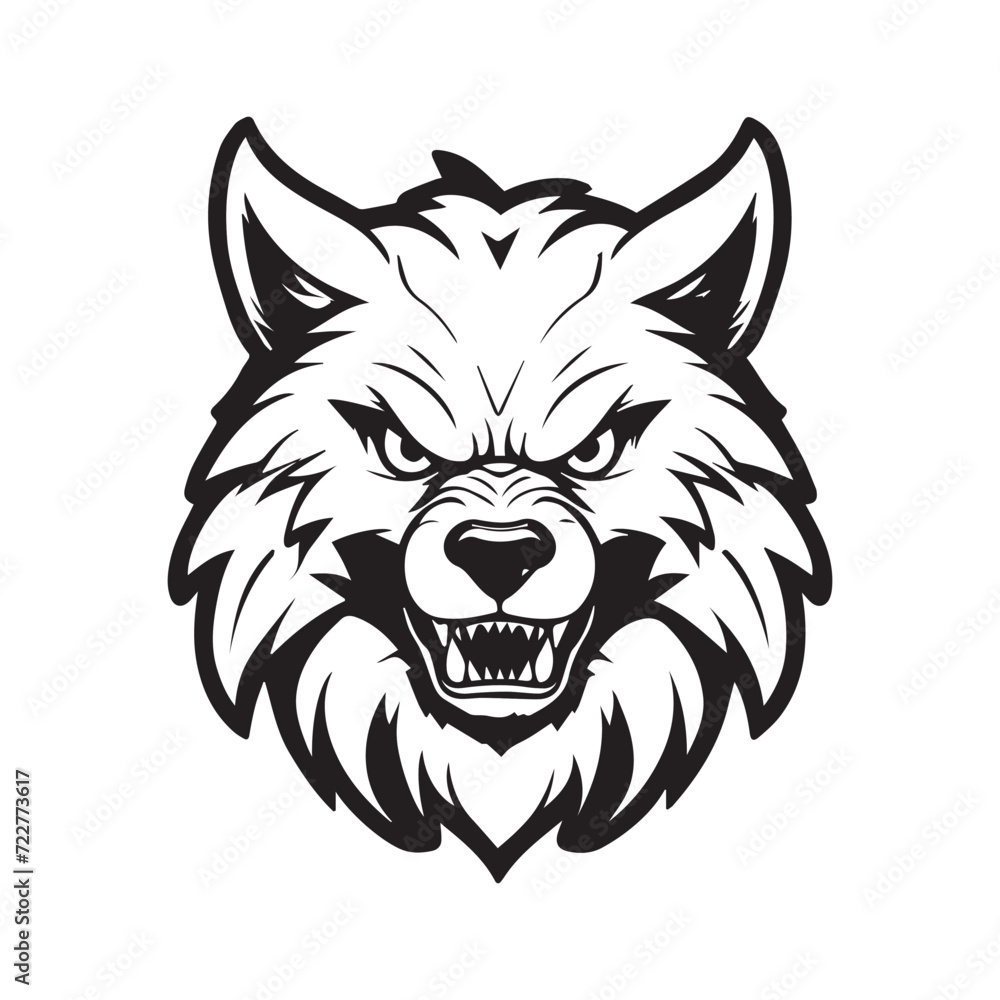 2d black outline vector hand drawn art style minimalism black and white mascot head of werewolf