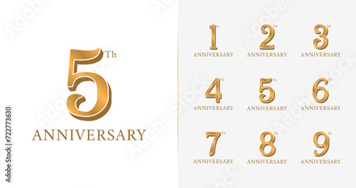 Set of anniversary logo. Birthday number with gold color for celebrate, card invitation, and etc photo