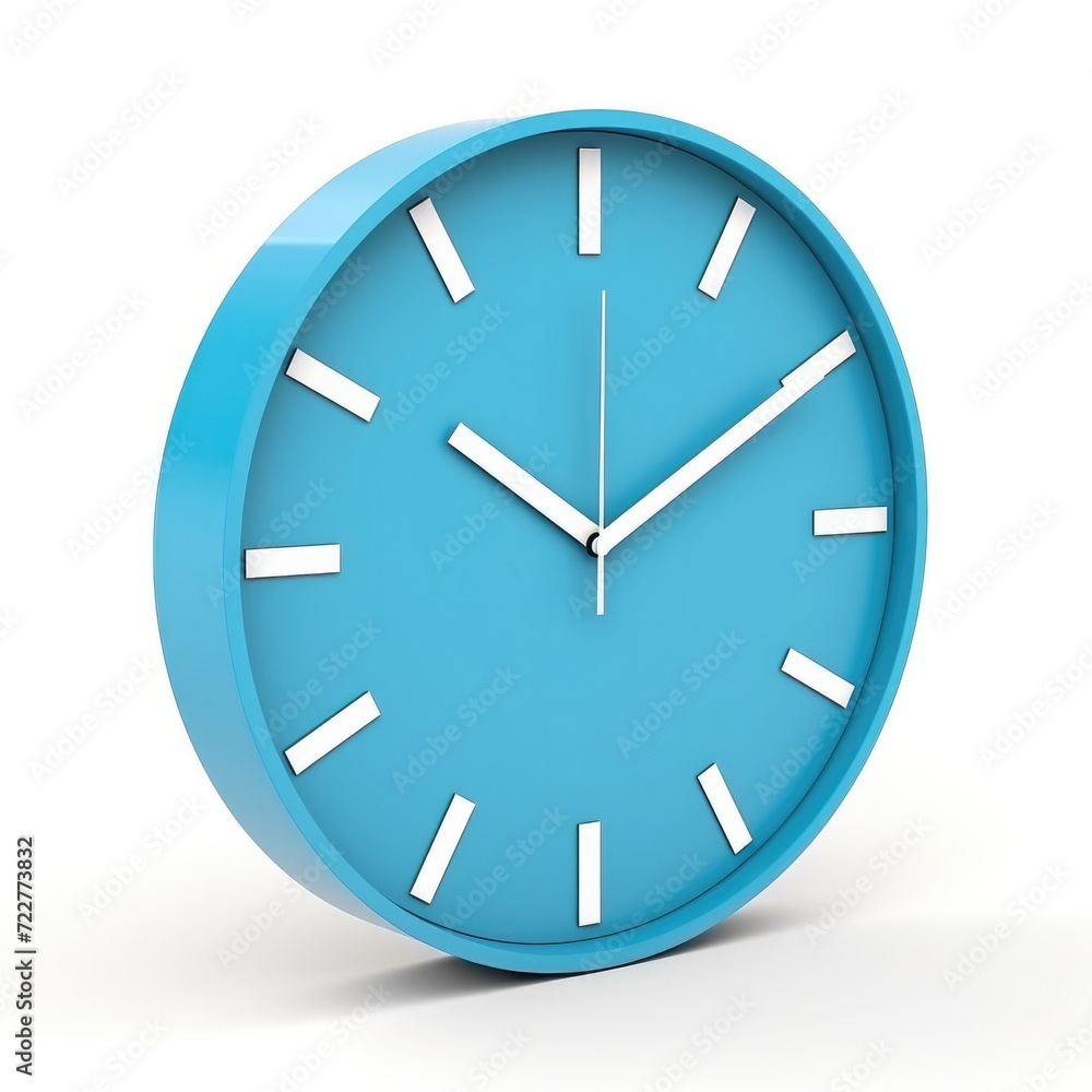 3D render blue round clock on white studio background 3D render blue round clock on white studio background