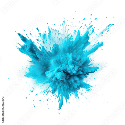 Bright cyan blue holi paint color powder festival explosion burst isolated on transparency background PNG photo
